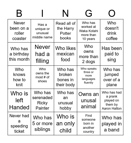"Who knows who the Most" (Exponents song) Bingo Card