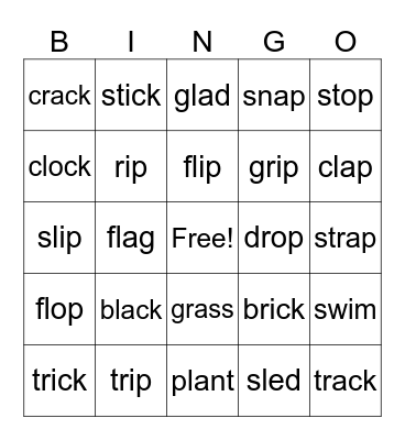 Consonant Blends Bingo Card