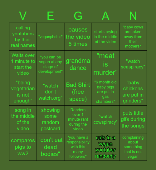 That Vegan Teacher VEGAN (mainly works with older videos) Bingo Card