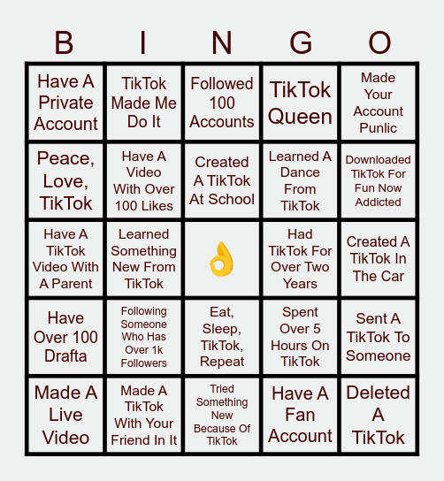 TikTok Bingo! Bingo Card