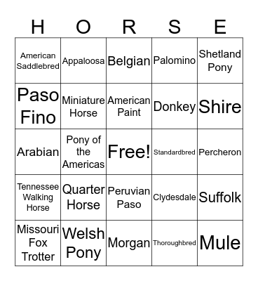 HORSE Bingo Card