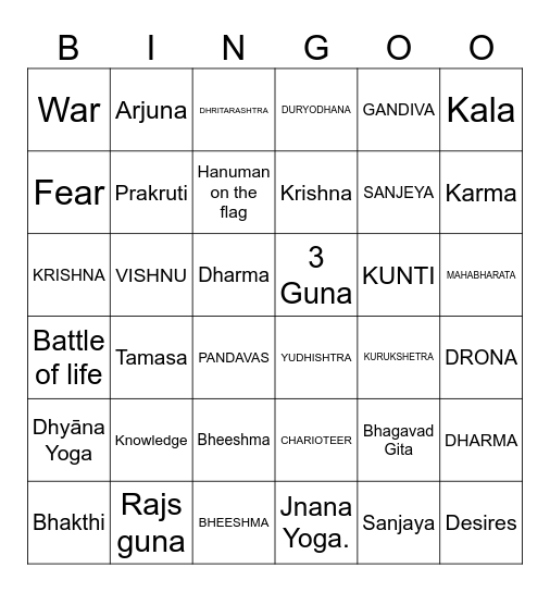 Bhagavad Gita Bingo Card