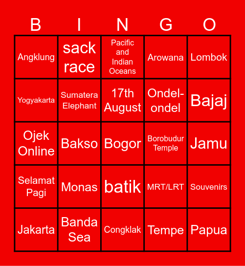 Indo Day Bingo 2023 Bingo Card