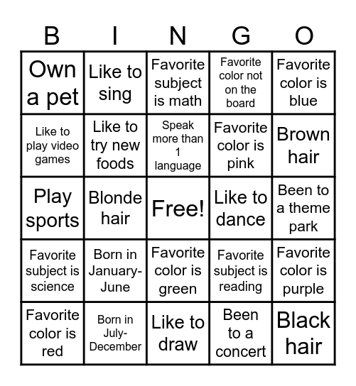Commonalities Bingo Card