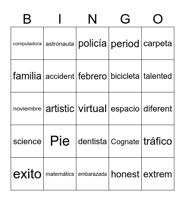 Cognados Bingo Card
