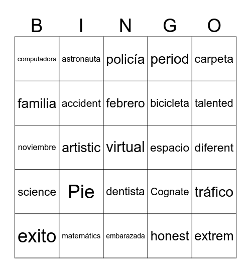 Cognados Bingo Card