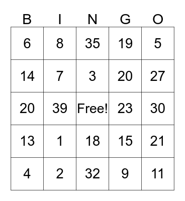 Valentine Bingo  Bingo Card