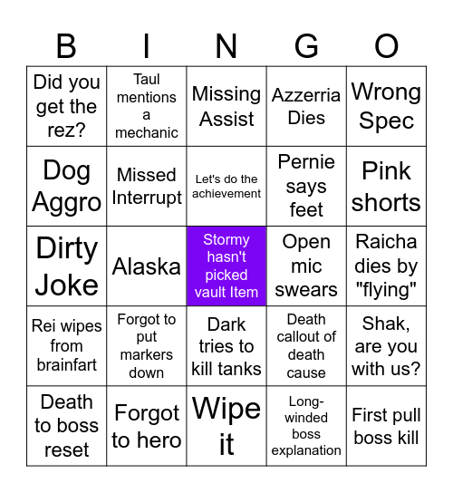 Friendship Raid Bingo Card
