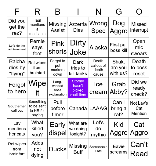 Friendship Raid Bingo Card