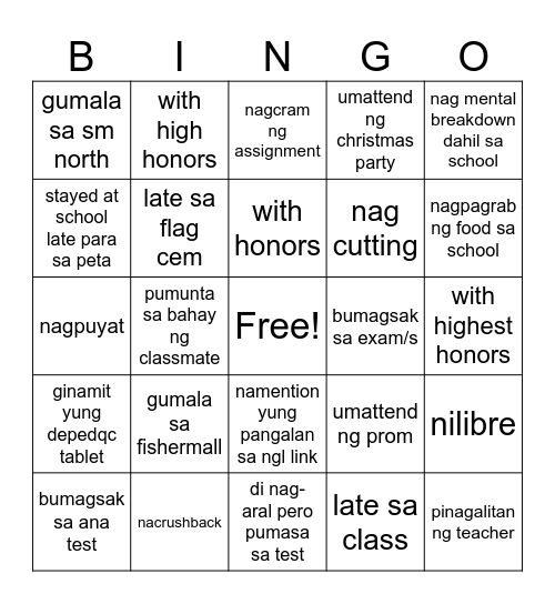 GR9 Rocesian Bingo Card