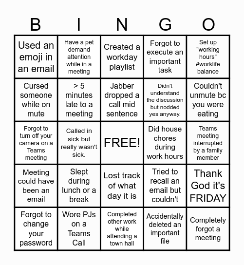 It's a Great Day at the Office Bingo Card