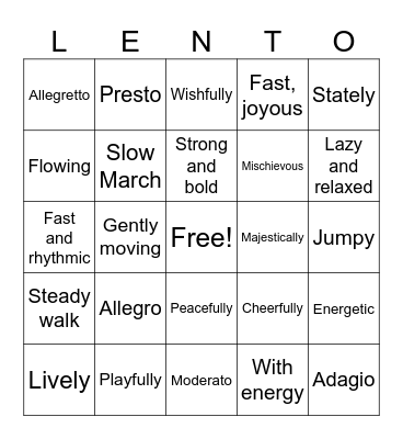 The Great Rhythm Race Bingo Card