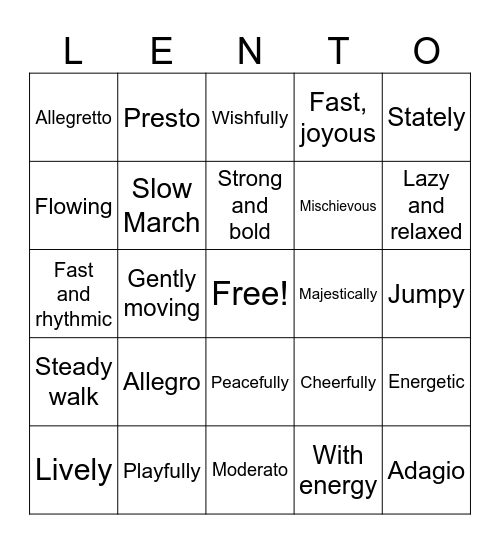 The Great Rhythm Race Bingo Card