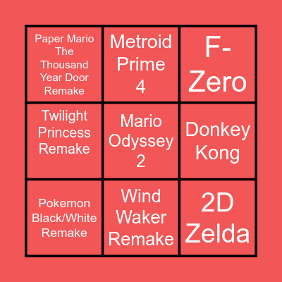 New Nintendo Console Launch Games Bingo Card