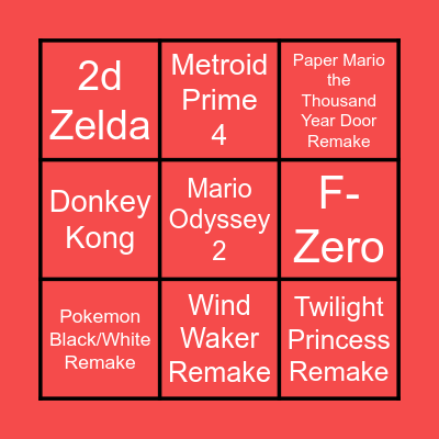 New Nintendo Console Launch Titles Bingo Card