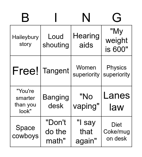 Ms Lane Bingo  - 2023 Physics 1/2 Bingo Card