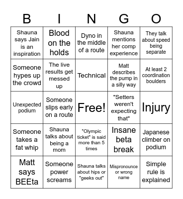 WC Finals Bingo Card