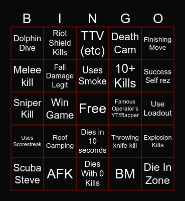 warzone Bingo Card