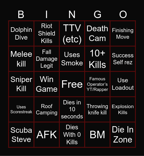 warzone Bingo Card