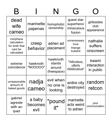 MIRACULOUS BINGO Card