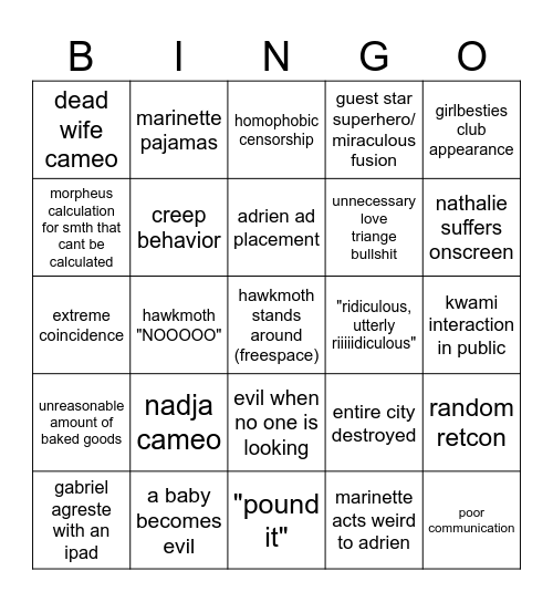 MIRACULOUS BINGO Card