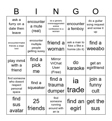 VRC bingo Card
