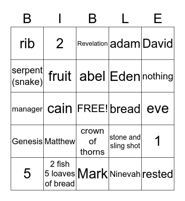 Bible Bingo Card