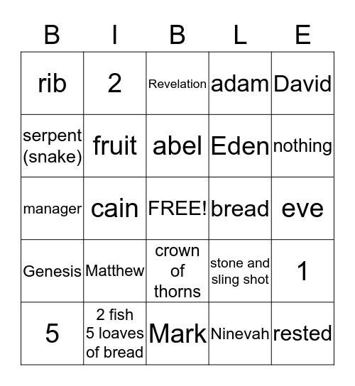 Bible Bingo Card