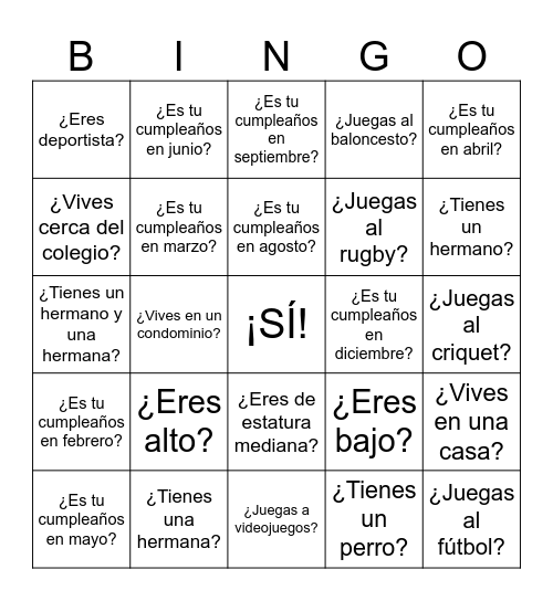 BINGO DE FASE 1 Bingo Card