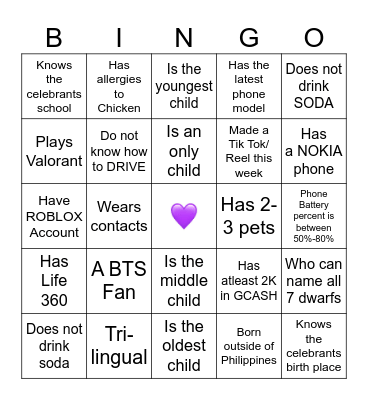 Life Teen Bingo Card