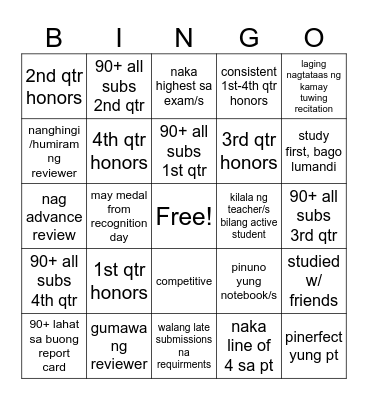 Bingo (Academic Achiever Ver.) Bingo Card