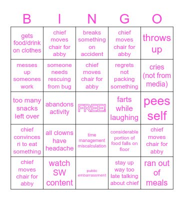 CLOWNNIVERSARY BARFIE TRIP 2023! Bingo Card