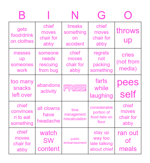 CLOWNNIVERSARY BARFIE TRIP 2023! Bingo Card