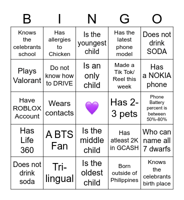 Life Teen Bingo Card