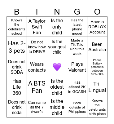 Life Teen Bingo Card