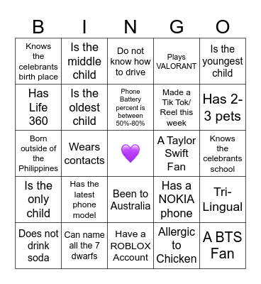 Life Teen Bingo Card