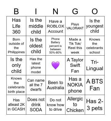 Life Teen Bingo Card