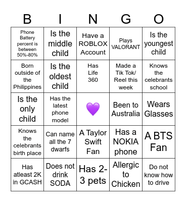 Life Teen Bingo Card