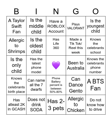 Life Teen Bingo Card