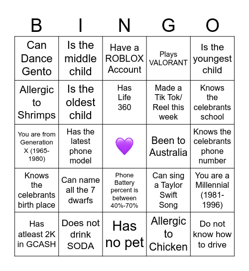 Life Teen Bingo Card