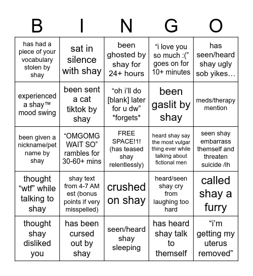 shay bingo :]]] Bingo Card