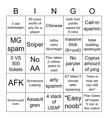 COH 2  4v4 bingo Card