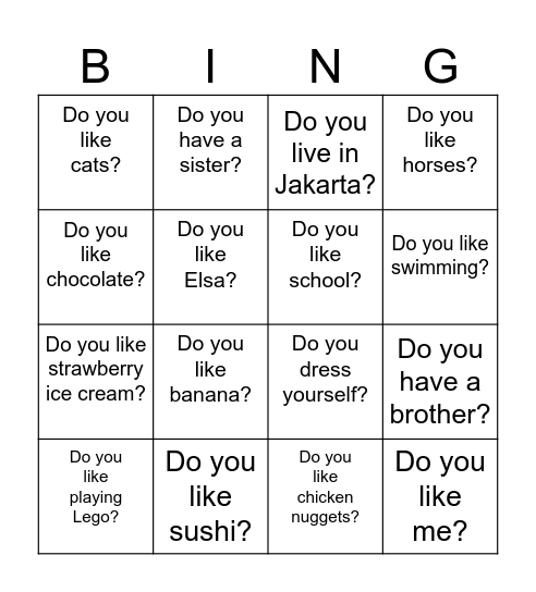 Do you like..... Bingo Card