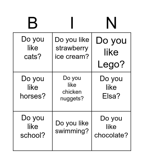 Do you like..... Bingo Card