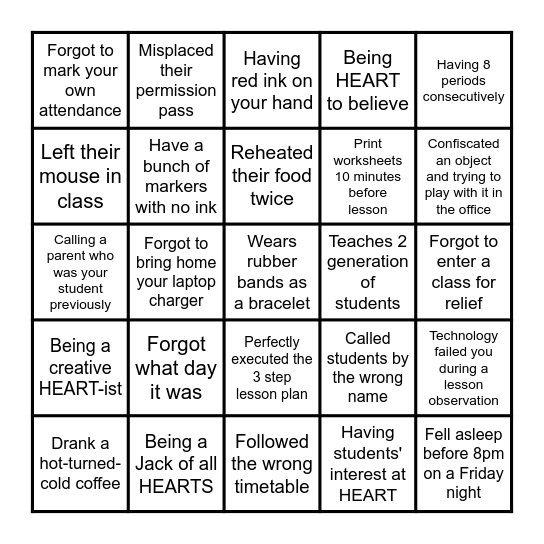 Card of HEARTS Bingo Card