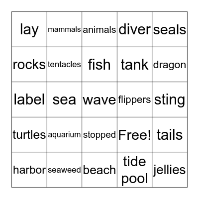 "The Fun Club Goes to the Aquarium" - Word Grid Bingo Card