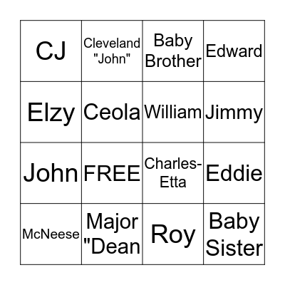 Mae "Babysister" McNeese Bingo Card