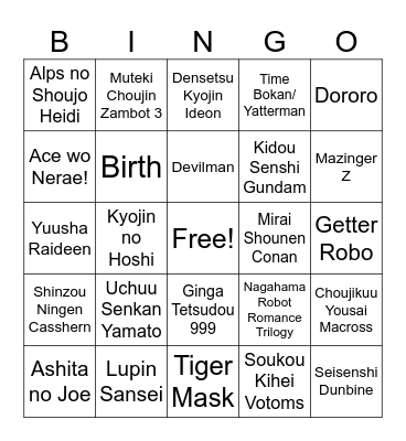 ANIME BINGO Card