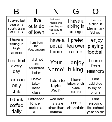 CHOIR BINGO! Bingo Card