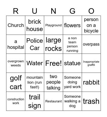 RunG O Bingo Card